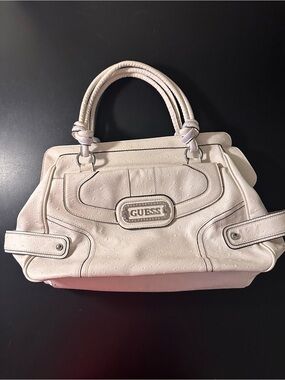 GUESS Faux Ostrich Large Cream Tote Handbag